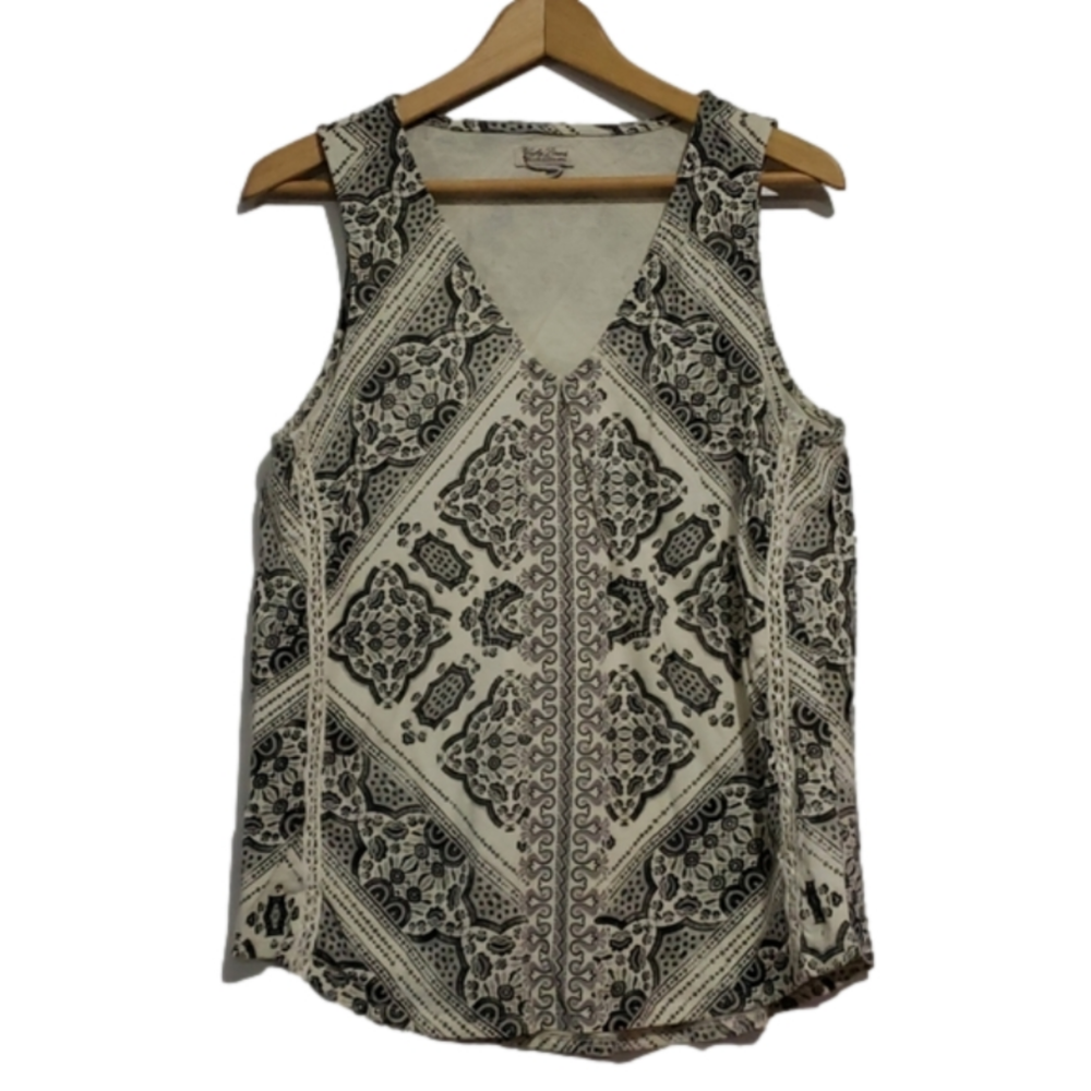 Lucky Brand Black & Cream Knit Tank Sz S